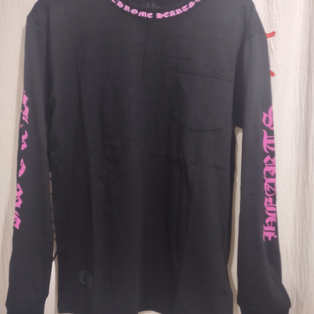 Chrome Hearts Black Long Sleeve Tee with Pink Accents